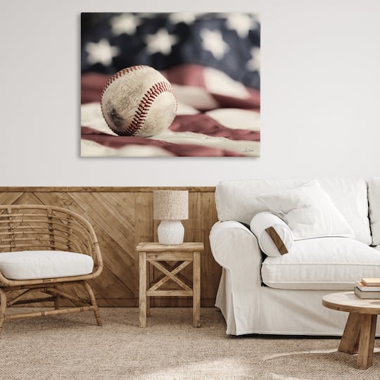 Stupell Industries Baseball & American Flag Canvas Wall Art